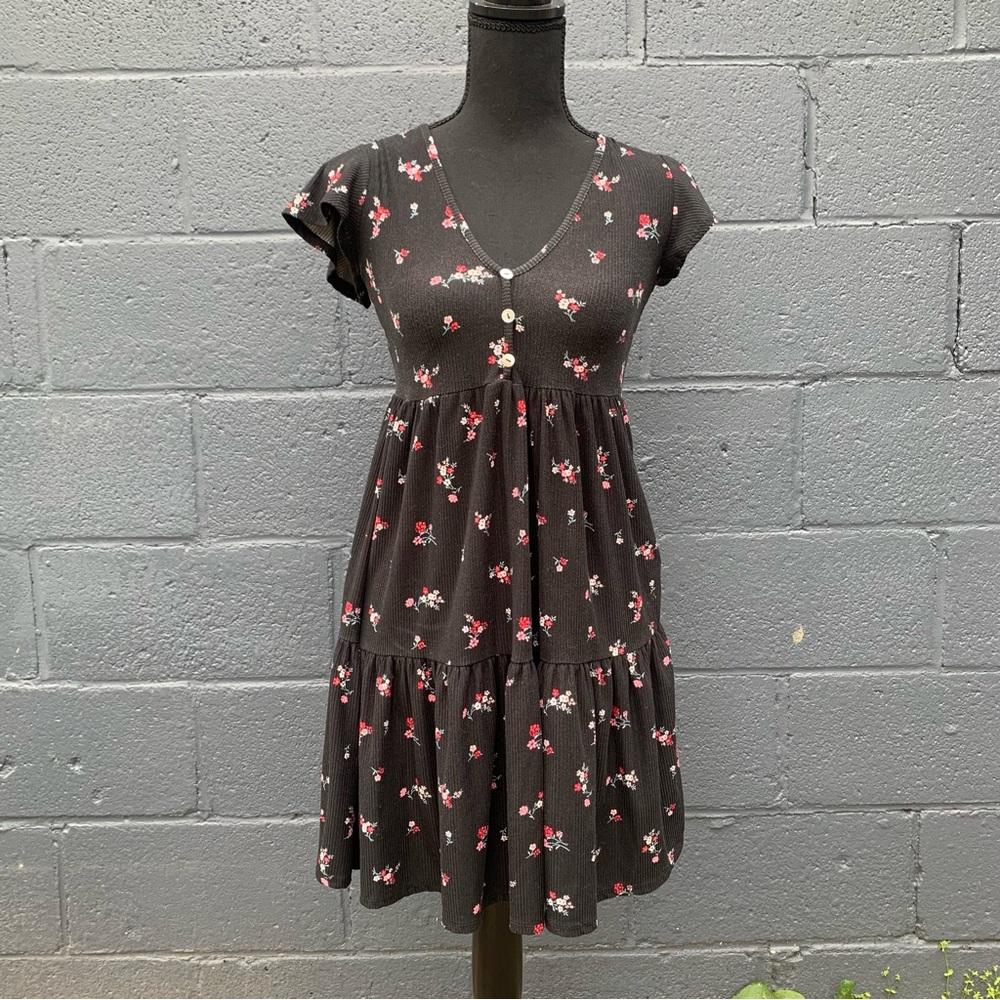 Black floral mini dress jessica simpson babydoll skater dress